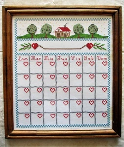 Vintage großer ewiger Kalender Kreuzstich fertig gerahmt 20 1/2" x 18 1/2" - Bild 1 von 12