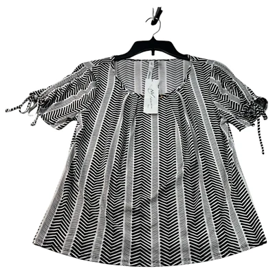 NY Collection Blouse Womens Size Medium Petite PM White Black Business Career Nw - Image 1 of 4