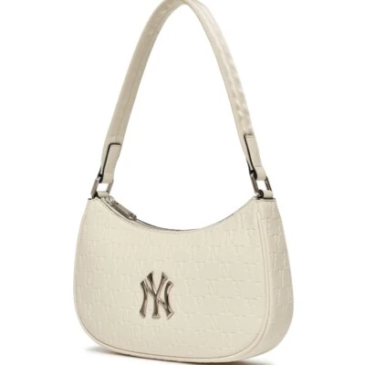 MLB Korea Monogram Embossing Hobo Bag New York Yankees 3ABQS022N-50CRS Cream - Image 1 of 4
