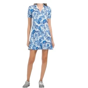 Tommy Bahama Golf Dress Blue Palm Sz M Ruffle Hem Tennis Short 1/4 Zip UPF 50 - Picture 1 of 14
