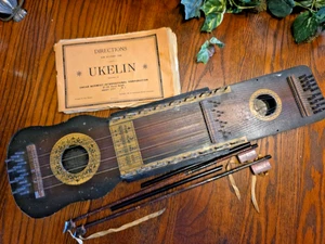 Antique Oscar Schmidt Ukelin Instrument Jersey City N.J. #4589 w/ 2 Bows & Book - Picture 1 of 20