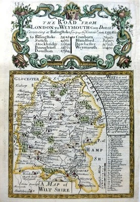 ПОДЛИННАЯ АНТИКВАРНАЯ КАРТА WILTSHIRE SALISBURY MARLBOROUGH ЭМАНУЭЛЯ БОУЭНА c1720 - Изображение 1 из 4