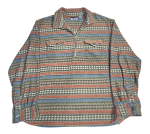 Chaps Sweater Mens XL Green Fair Isle Fleece Quarter Zip Pullover Geometric - Picture 1 of 11