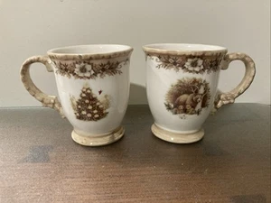 Cracker Barrel WOODLAND - Set of 2 Footed Mugs Bears & Christmas Tree - Picture 1 of 4