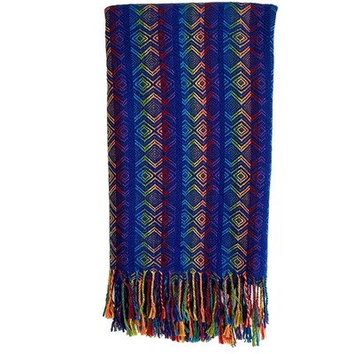 Peruvian Alpaca Blanket Colorful Rainbow Colors Knit Fringe Excellent Condition - Image 1 of 4