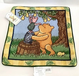 Vintage Schurwolle Nadelspitze Winnie Puuh Ferkel Disney Kissenbezug 14x14 Zoll - Bild 1 von 7