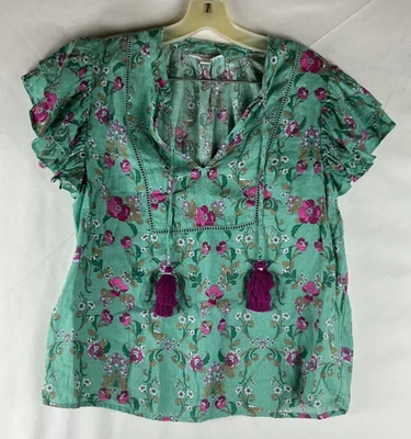 Blusa Charter Club Lino Floral con Borlas Mujer Talla Med Azul con Rosa Foto 1 de 4