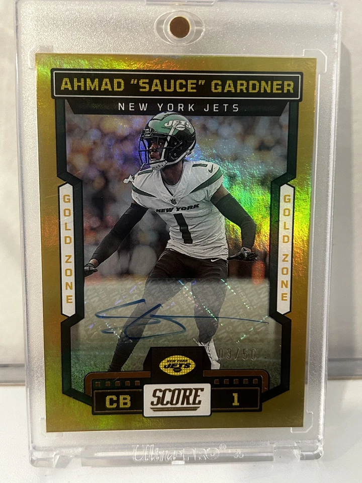 2023 Score - Ahmad “Sauce” Gardner Gold Zone Signatures (AU) 03/50 Jets - Colts - Image 1 of 1