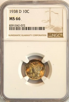 1938 D Mercury Silver Dime Midnight Toning MS 66 NGC 10C US COIN - Image 1 of 4