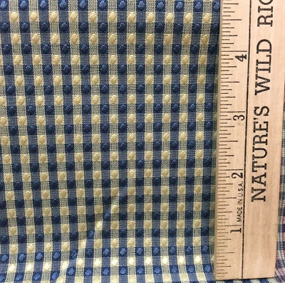 Fabric Plaid Check Polka Dot Blue & Yellow Gold Checkered 25" Long Sewing Crafts - Image 1 of 2