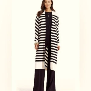 DIANE VON FURSTENBERG Carlisle Striped Silk Duster Cardigan in Black Size S - Picture 1 of 12