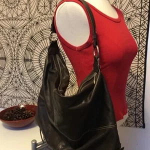 Vintage Berge Laptop Computer Case/Oversized Brown and Black Leather Handbag - Photo 1/5