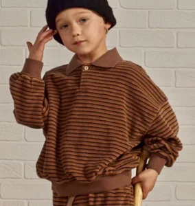 NWT Rylee + Cru Retro Collared Terry Cloth Sweatshirt Unisex 8/9 - Picture 1 of 7