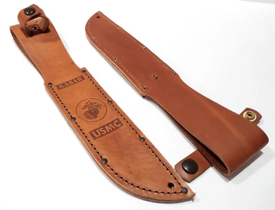 KA-BAR USA 1217 Brown Leather Replacement Sheath USMC Logo Fits Knife 7" Blade - Image 1 of 2