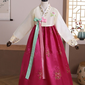Traditional Korean Clothing Elegant Bronzing Floral Embroidery Set with Streamer