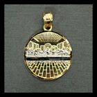 14K Gold-Plated Silver Diamond Cut Two Tone Round Last Supper Charm Pendant 1.2"