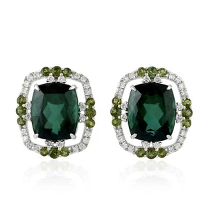 Pendiente de oro blanco de 18 k con perno prisionero de diamantes de turmalin... - Imagen 1 de 6