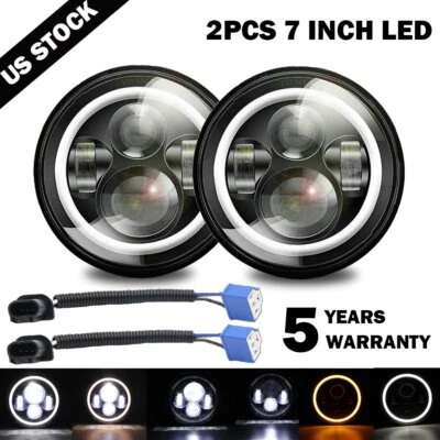 Pair 7" INCH 280W LED Headlights Halo Angle Eye For Jeep Wrangler CJ JK LJ 97-18 - Image 1 of 4