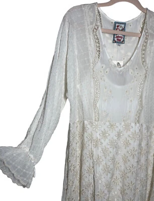 Johnny Was M Gallerie Sylvie Womens Dress Ivory Embroidered Eyelet Midi $398 - Image 1 of 4
