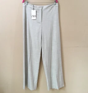 Zara Pants Hi Waisted Straight Leg Trouser Womens Size L/W30 Grey Classy New Nwt - Picture 1 of 9