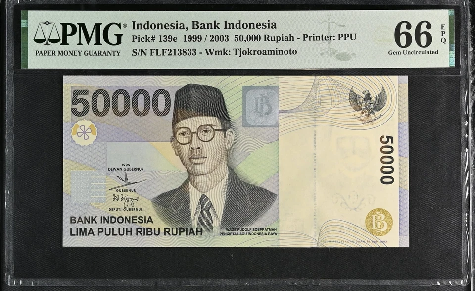 Indonesia 50000 Rupiah 1999 /2003 P 139 e Gem UNC PMG 66 EPQ - Image 1 of 1