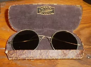 Vintage Round Wire Rim Frame Aviator Sunglasses in Case 1950's L - Picture 1 of 5