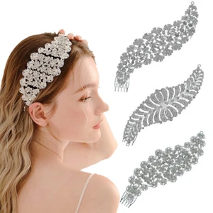 New Flower Diamante Pearl Hair Comb Pins Rhinestone Bridal Hair Accessories UK - Picture 1 of 22