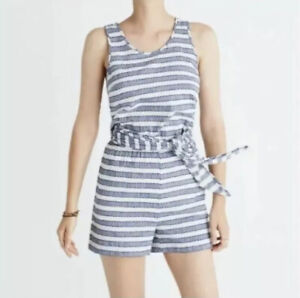 Madewell Womens Tank Romper Open Back Blue White Striped Size XS Spring Summer