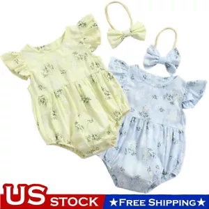 Newborn Infant Baby Girl Floral Romper Bodysuit Jumpsuit Headband Outfit Clothes - Picture 1 of 21