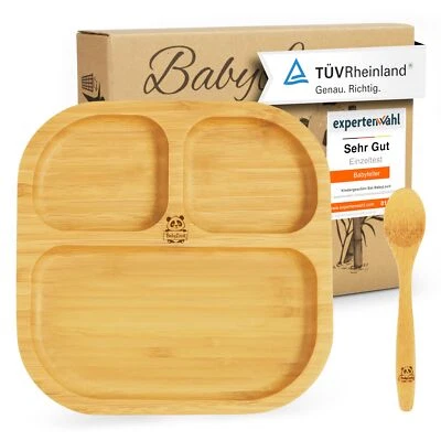 Bambus Kinderteller | TÜV Geprüfter Baby Teller mit Saugnapf & Esslernbesteck... - Bild 1 von 4