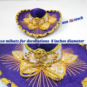 Lila und Gold Deluxe Mini Mexikanische Sombreros 8 Zoll - Bild 1 von 7