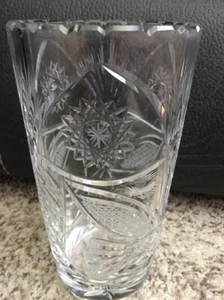 Tschechische böhmische klare geschliffene Kristallvase 8 3/4" - Bild 1 von 10