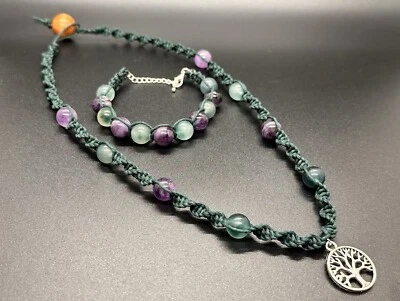 Collar con pulsera Tree of Life musgo ágata y piedras amatista cáñamo  Foto 1 de 4