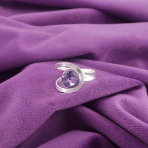 Anillo de plata esterlina 925 facetado natural iolita banda de moda hija EE. UU. todos los tamaños - Imagen 1 de 6