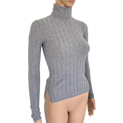 Acne Studios Corin Acanalado Lana Merino Cuello Alto Minimalista Calce Ajustado XS Gris Foto 1 de 4