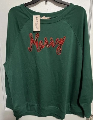 NWT Philosophy 1X Green w/ Plaid “MERRY” CHRISTMAS Sweatshirt - Image 1 of 4
