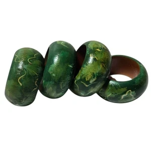 Serviettenringe grün handbemalt in Indien 4er Set Vintage Holz - Bild 1 von 24