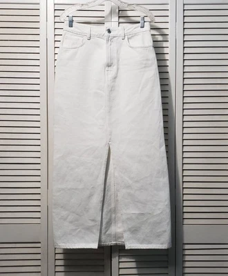 MNG Mango Anais High-Waisted Denim Maxi Skirt Women's Small White Front Slit  - Image 1 of 4