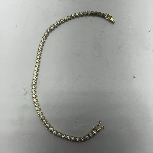14K Real yellow Gold S Link CZ Faux Diamond Lady’s Tennis Bracelet 8” L -8 Grams - Picture 1 of 9