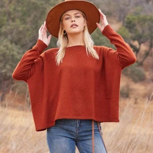 Minnie Rose Cinnamon Burnt Orange Boyfriend Cropped Cashmere Sweater M/L - Picture 1 of 12