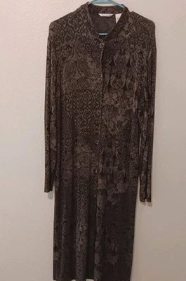 Vtg Laura Ashley Sz L Button-Front Midi Dress Olive Black Mixed Floral... - Image 1 of 4