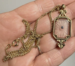 AVON Frostlights Vintage Pink Camphor Glass Victorian Necklace Pendant 1970s - Picture 1 of 10