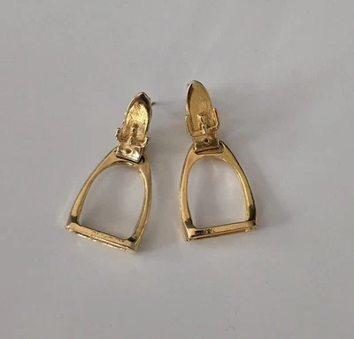 Stirrup with Belt and Buckle Equestrian Goldtone Dangle Earrings - Image 1 of 4