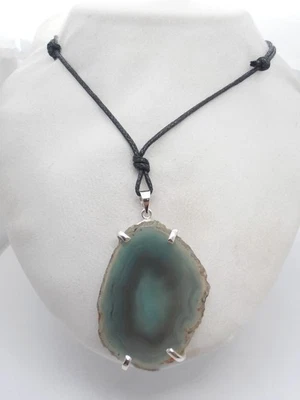 Ciondolo in Argento 925 con Agata naturale verde - Pendente con Pietra Dura - Immagine 1 di 4