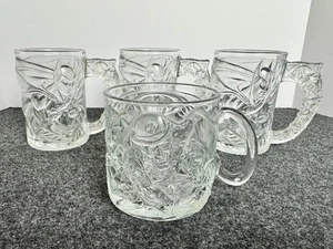 McDonald's ‘95 Batman Forever VTG Set of 4 Embossed Glass Mugs 3 Batman1 Riddler - Picture 1 of 12