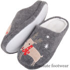 Ladies Womens Easy Slip On Winter Mule Slipper with Reindeer Design