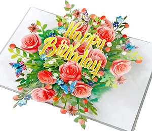 CUTPOPUP Happy Birthday Floral, Birthday Card Pop Up, 3D Popup Greeting Card (Ha - Picture 1 of 8