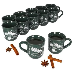 12x Glühweinbecher 0,2L grün Weihnachtslandschaft Keramik Glühweintassen geeicht - Bild 1 von 6