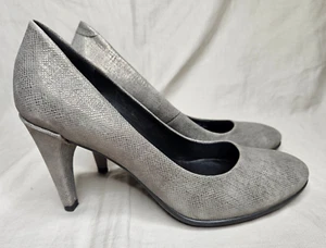 Ecco Pumps Heels Womens 6 - 6.5 EUR 37 Gray Metallic Leather Round Toe Slip On - Picture 1 of 9