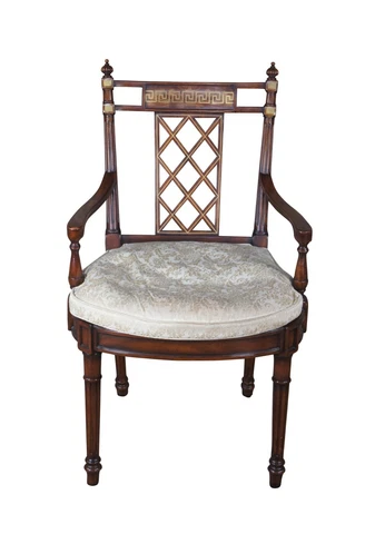 Theodore Alexander English Regency Greek Key Brass Inlay Desk Side Arm Chair Cover